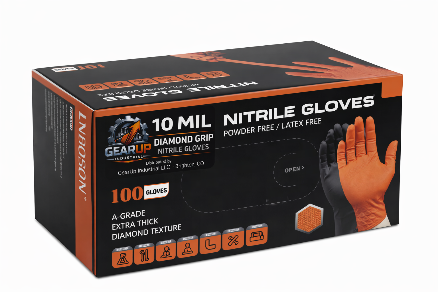 GearUp Industrial 10 mil diamond textured nitrile glove box